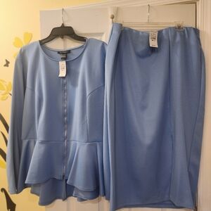 Ashley Stewart NWT Powder Blue Peplum 2 pc suit with slit